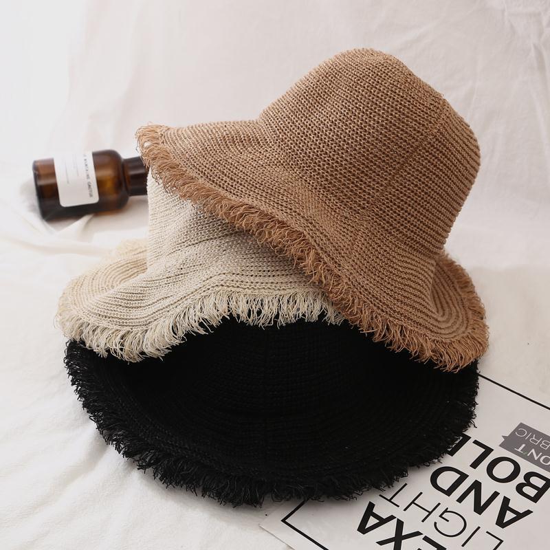 Style Versatile Hat Straw Woven Unique Brim Design Solid Color Hats Sunshade
