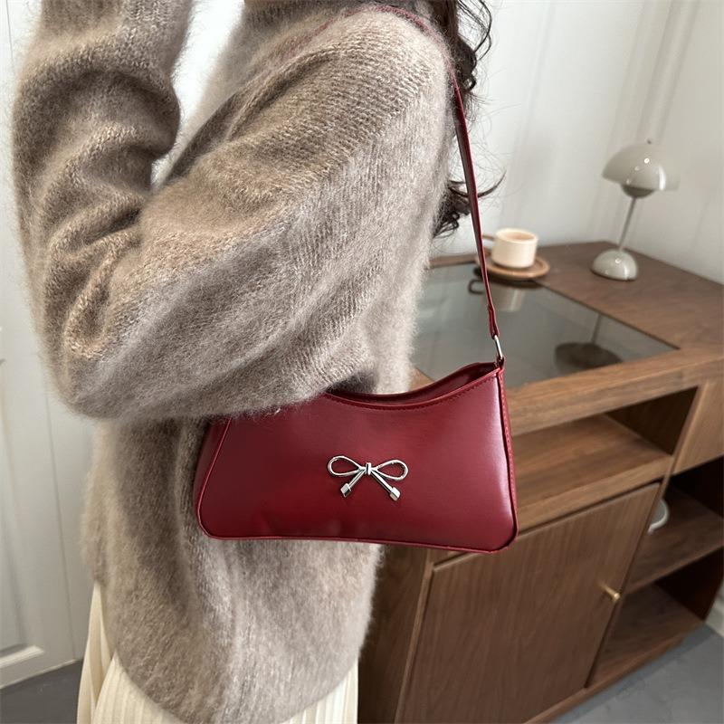 Bow large capacity spring new casual solid color retro simple trendy fashion shoulder armpit bag