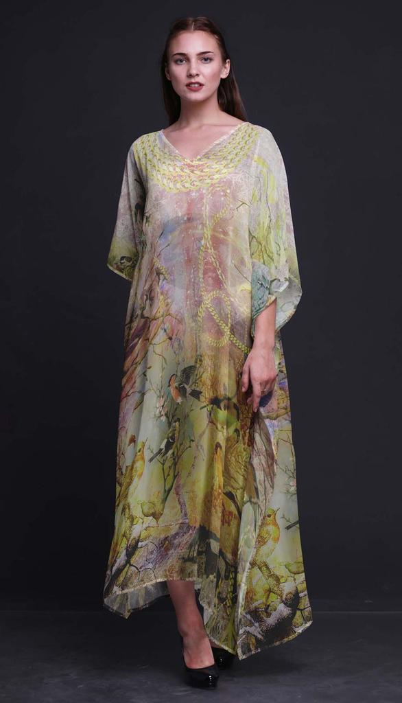 Phagun Sparrow Bird Long Caftan Maxi Dress Beach Swimwear Cover Up Womens