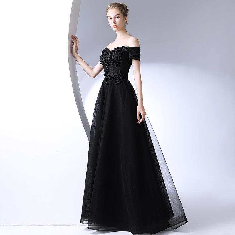 Black evening dress women's 1011 new banquet host queen slim aura long temperament dinner dress