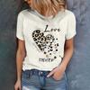 Tshirt Modern Casual Style Summer Round Neck Short Sleeve Leopard Heart and LOVE FASHION Design Womens White Aesthetic Clothes