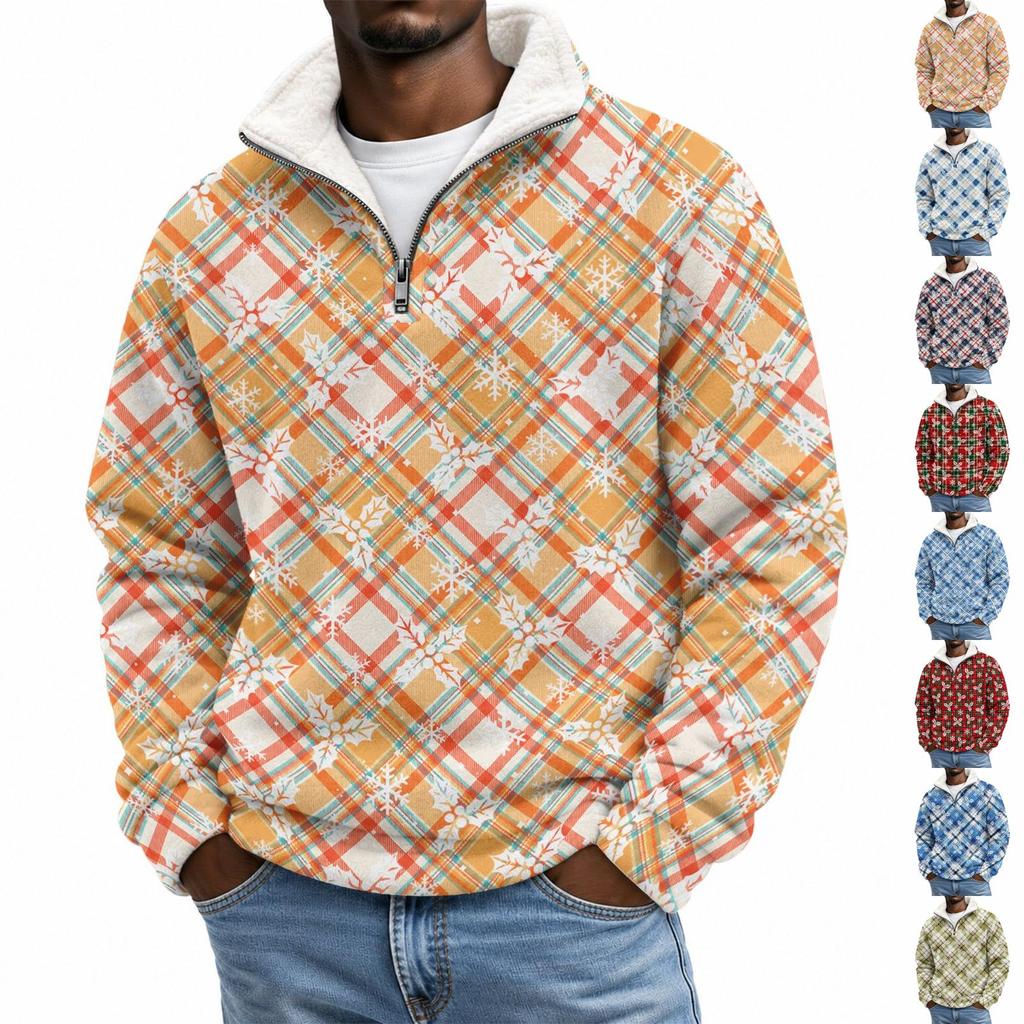 Herren Kapuzenpullover mit Stehkragen, Flanell, Weihnachtsprint, für Feiertags-Freizeitkleidung