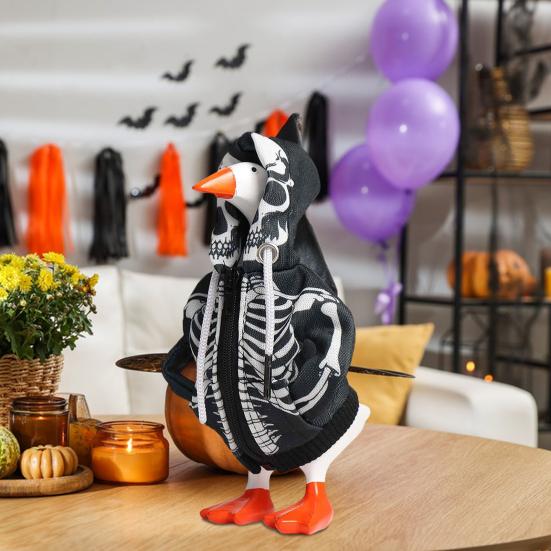 Yousheng Halloween Desk Goose Outfits 7 Inch Mini Goose Attire with Skull Hoodie Creative Gift for Goose Lovers Table Goose Decoration