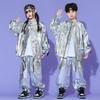 Children's Shiny Silver Leather Hip Hop Set for Stage Shows and Street Dance Performances.