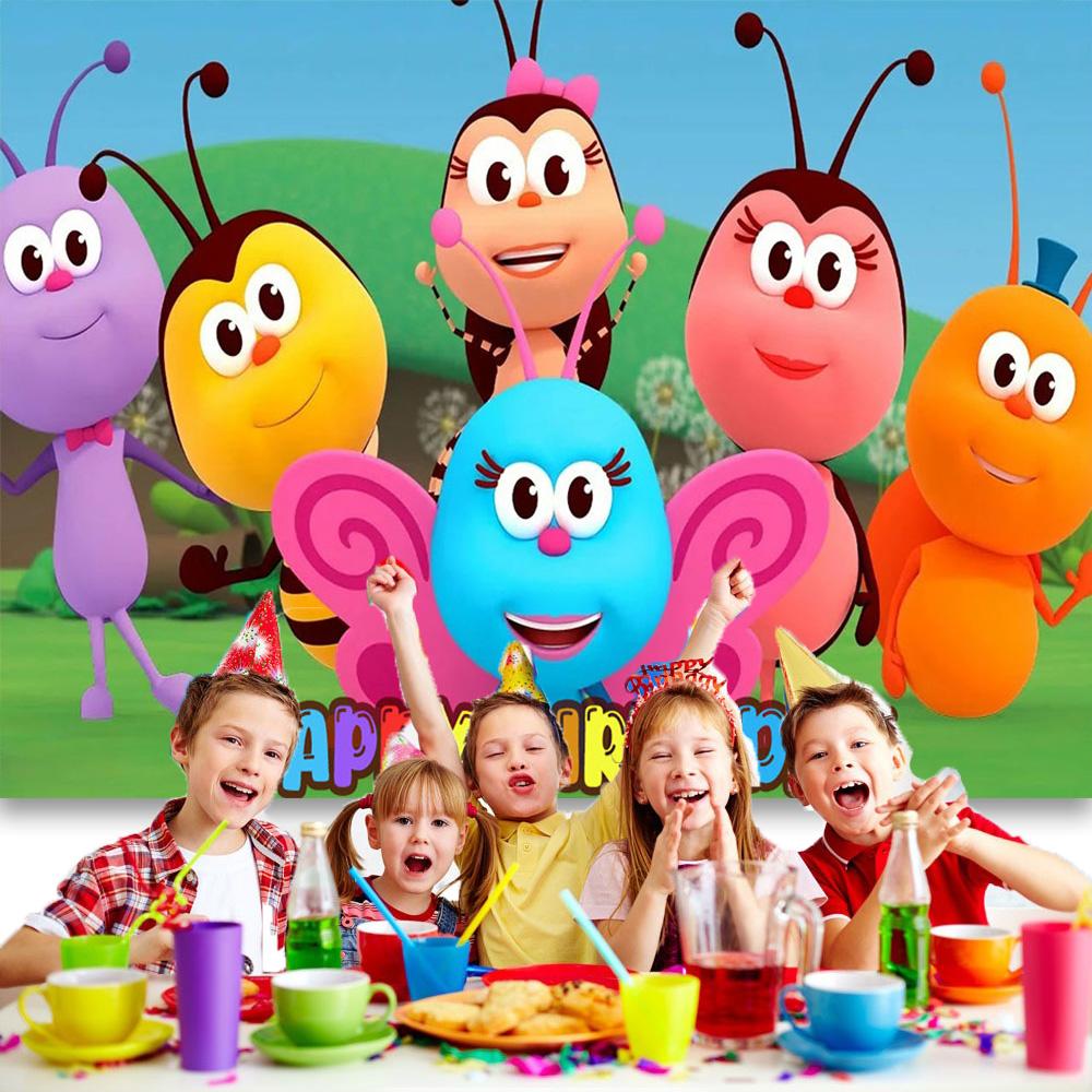 Cartoon Photo Backgrounds Bichi Kids 1st Birthday Party Baby Shower Decoration Rainbow Ant Doll Friends Photo Background