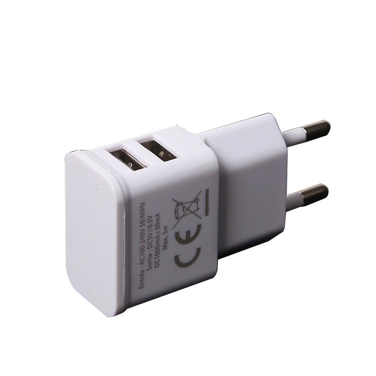EU Dual-Port 5V 1A USB Mobile Charger, European Round Head, 5W