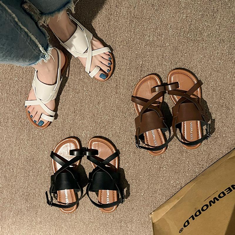 Fashion Women's Casual Flat Sandals Clip Toe Design Trend Brown Comfortable Roman Shoes Summer Wear Sandals Every Day Zapatos De Mujer
