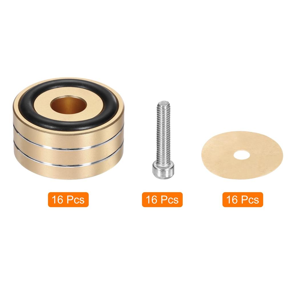 uxcell 16pcs Subwoofer Insulation Pads, 40x20mm, Speaker Insulation Pad Feet, Turntable Audio Studio Monitor Insulation Pads, M4 Screw, Gold
