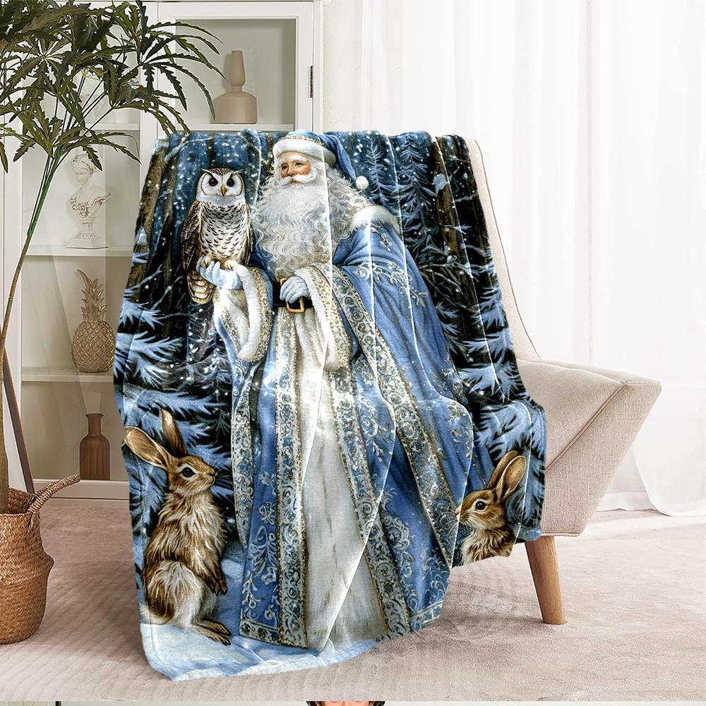 Christmas Santa Claus Theme Printed Blanket - Perfect for Couch, Bed, Travel & Outdoor Use | Machine Washable, Cozy & Durable.