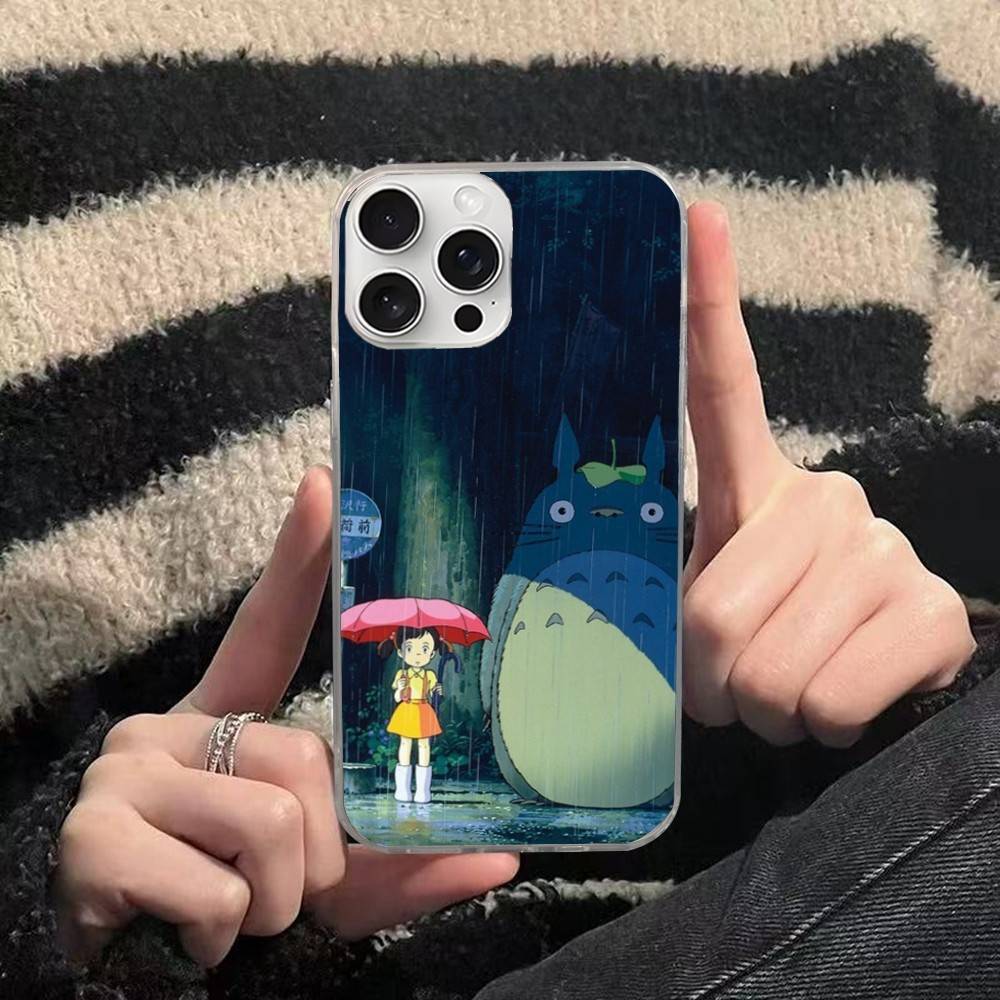 Cute T-Totoroes Silver Gradient Pleated Water Ripple Phone Case for IPhone 17 16 15 14 13 12 11 Pro Max
