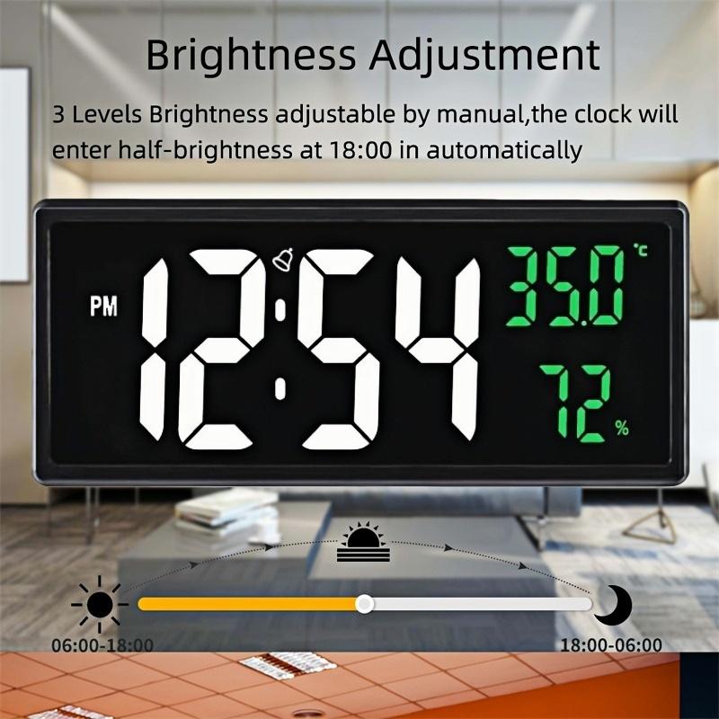 Large Digital Wall Clock Temperature and Humidity Display Night Mode Table Clock 3 Display Modes 12/24H Electronic LED Clock