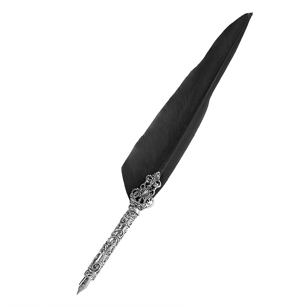 Retro Quill Feather Writing Pen Gift Box with Empty Ink Bottle Quill Set for Friends Black