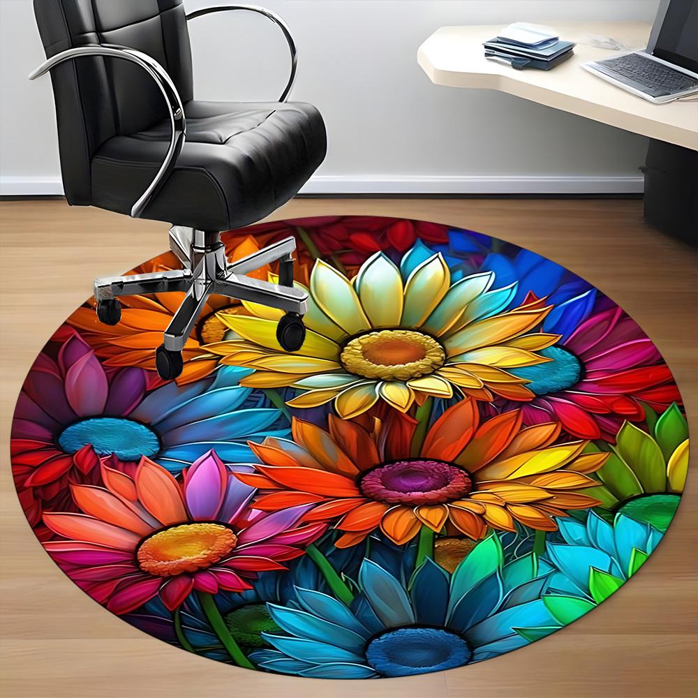1pc Floral Kaleidoscope Office Round Area Rug, Indoor Mat Suitable ForOffice, Under Office Chairs Bedroom Living Room Home Decor, Room Deco  D077