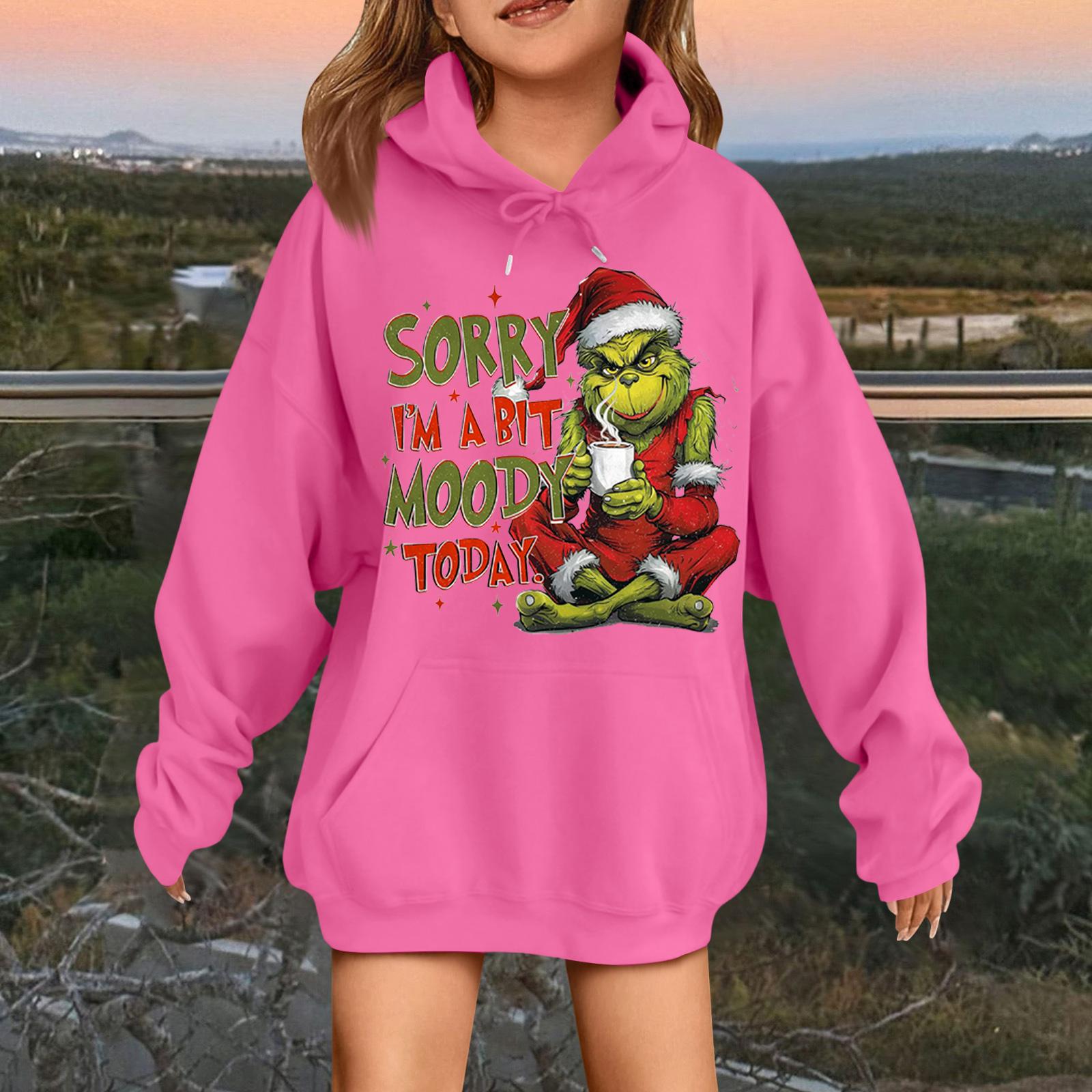 

Детская модная повседневная толстовка с капюшоном свободного кроя с длинными рукавами и рождественским принтом 160