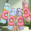 1PC Donut Cat Pattern 750ml Color Plastic Sports Water Bottle Leakproof Flip Straw Lid Suitable for Sports Office Home Use