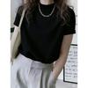 New semi-turtleneck shoulder pure cotton polished short-sleeved t-shirt women's Korean version fashionable versatile foreign style white top