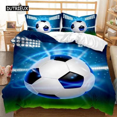 Juego de Cama de Fútbol 3D Funda de Almohada Funda de Edredón Fútbol Soccert Juegos de Fundas Nórdicas Tema Partido de Fútbol Adolescentes Decoración para Niño