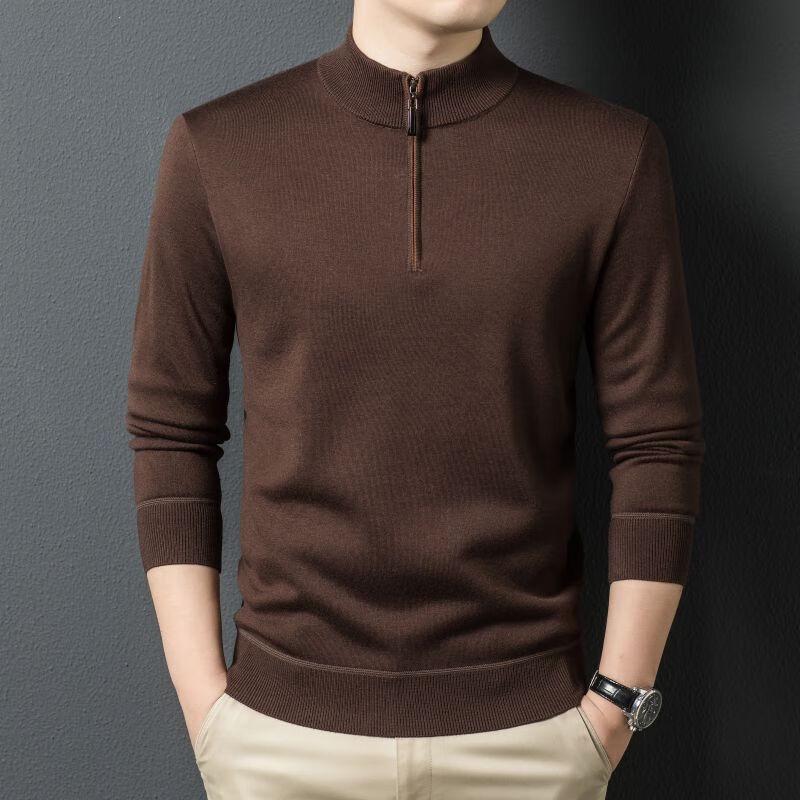 Fengxun Men's Autumn/Winter Half-Zip Mock Neck Solid Knit Sweater FXT5254