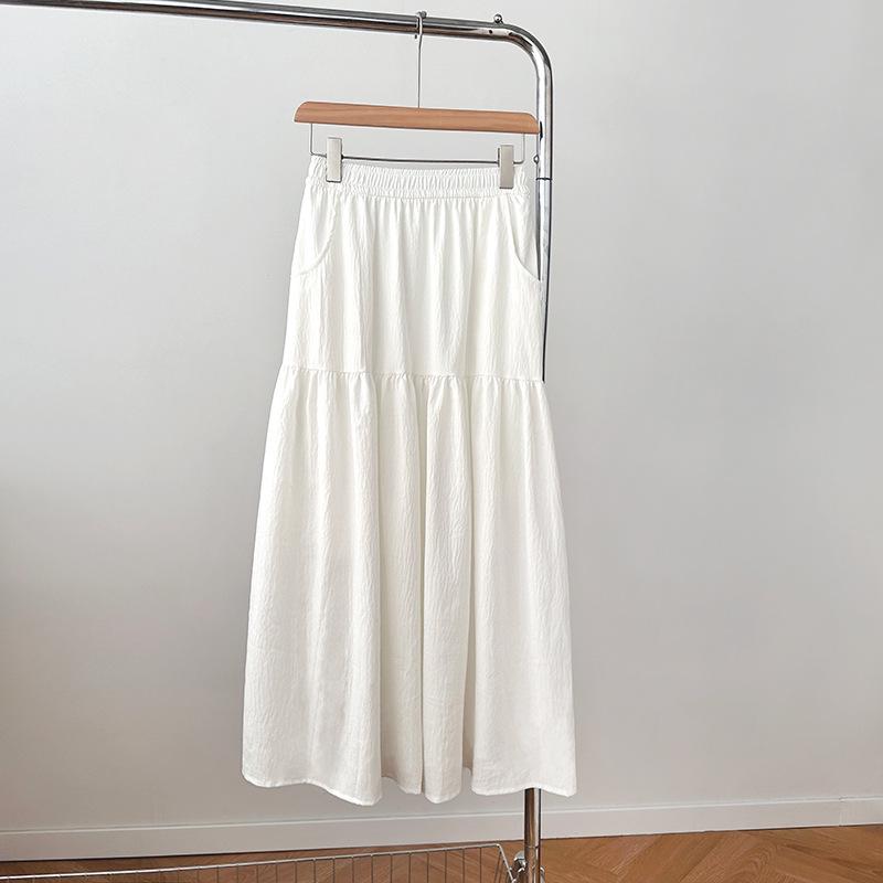 

Желтая миди-юбка в корейском стиле на весну/лето 2025: Молочный оттенок, С высокой талией, А-силуэт, Модный, Универсальный, Свободный крой для женщин Medium белый