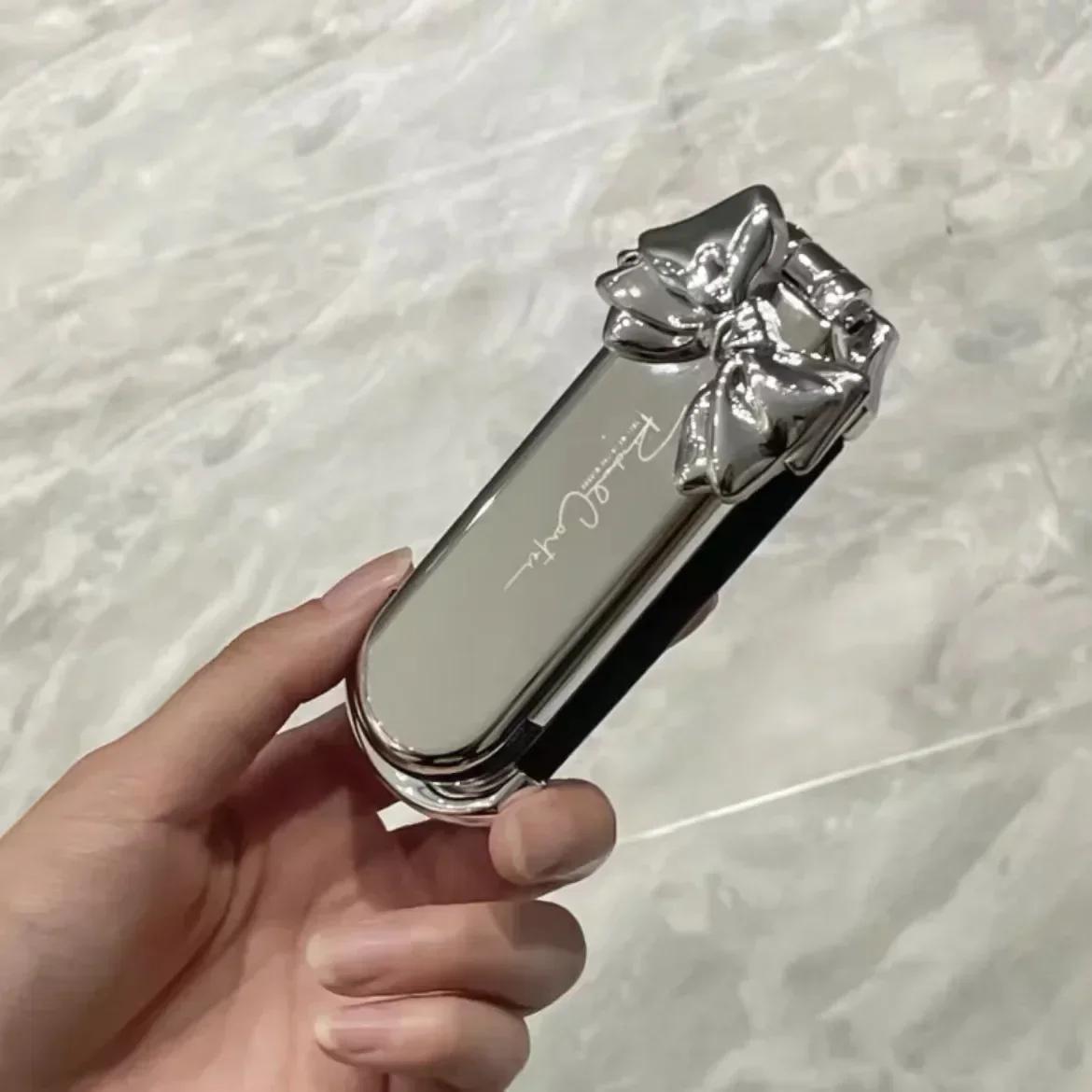 

Складная расческа с серебристым бантом и зеркалом, украшенная стразами, косметичка для путешествий, маленькая щетка для волос, инструменты для макияжа