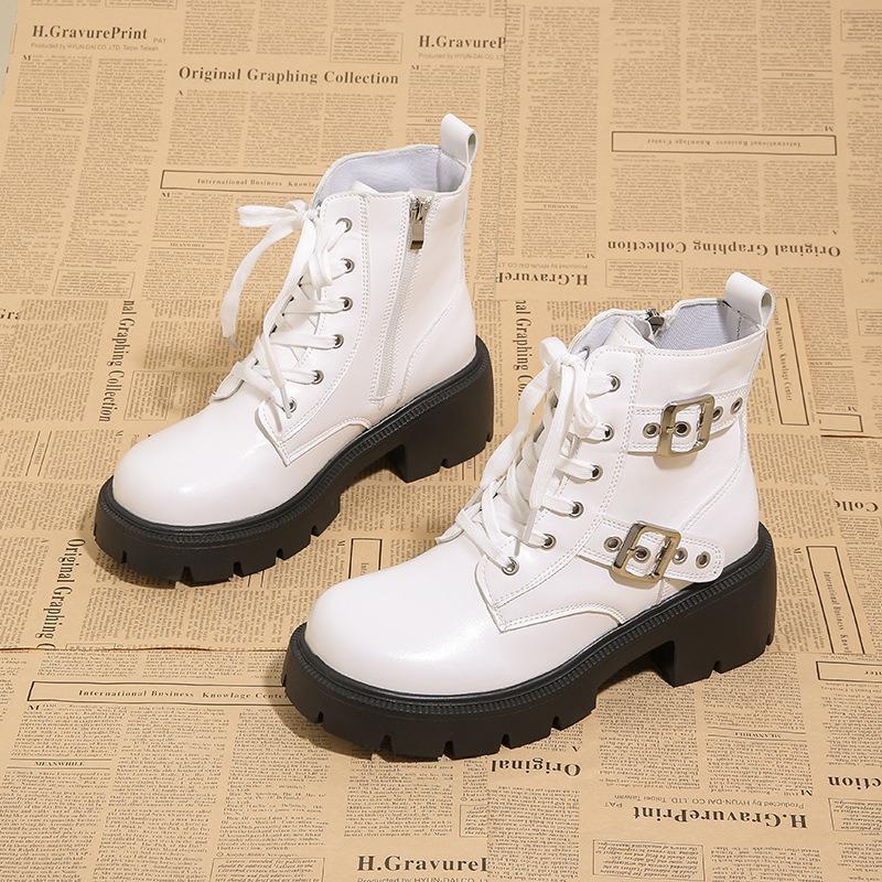 Women's Ankle Boots Fashion Outdoor Casual Leather Boot Side Zip Ankle Boots Punk Style Women's Platform Boots Motorcyccle Boot