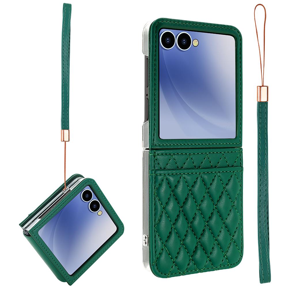 Luxury Styly PU Leather Phone Case with Wrist Strap Compatible with Galaxy Z Flip 7 Flip6 Flip5 Flip 4 Case with Bank Card Slot