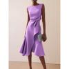 Women's Elegant Red Sleeveless Round Neck Evening Dress Gown for European and American