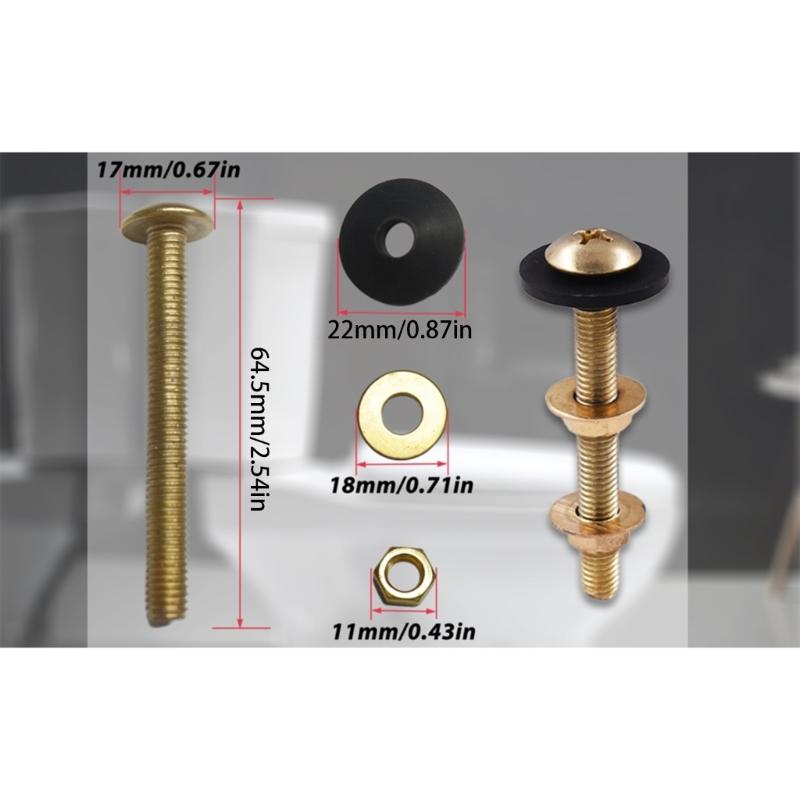 Strong Toilet Tank Mounting System Rustproof Metal Bolts Locking Nuts Sealing Gaskets Universal Application for House