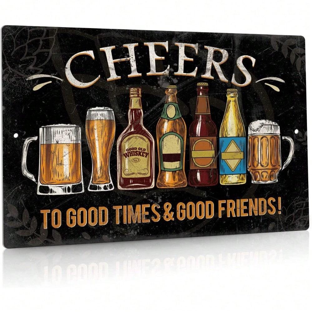 Vintage Cheers To Friends Tin Sign Retro Bar Wall Decor Gift For Men