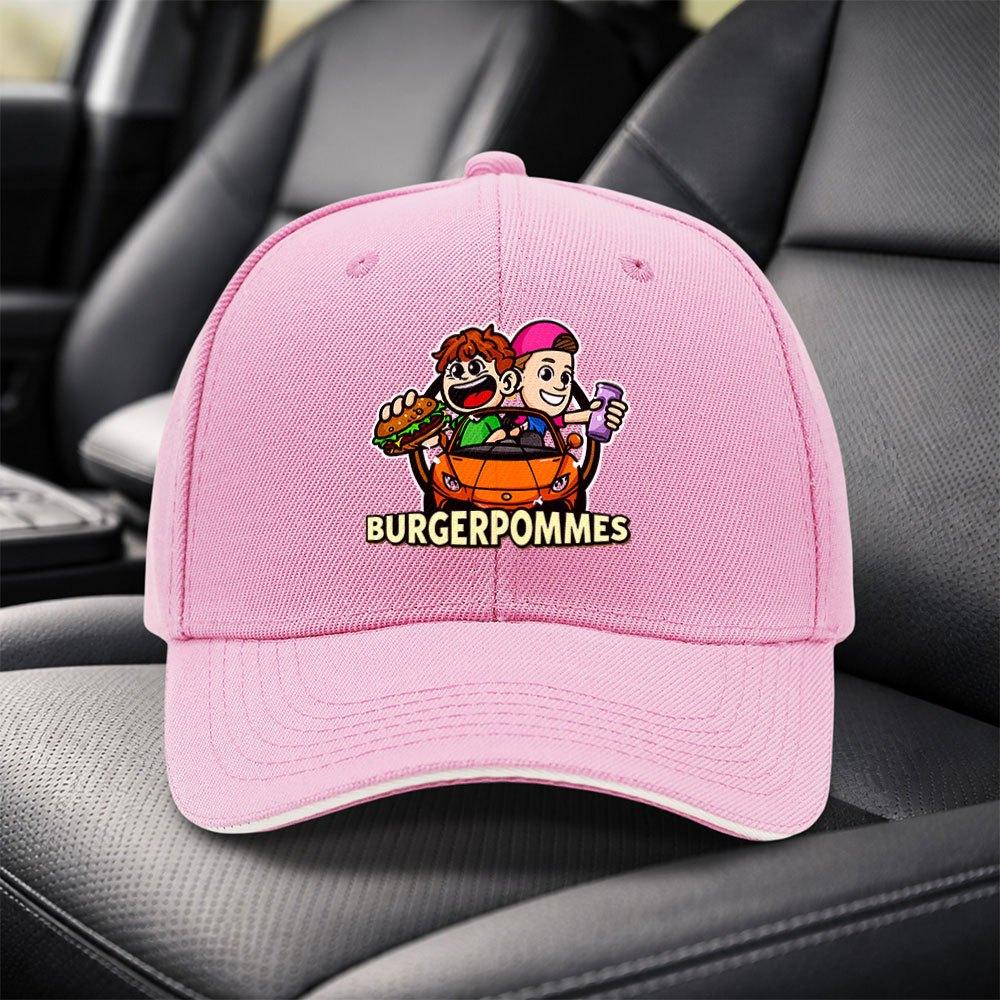BURGERPOMMES Cartoon Sandwich Baseball Cap Adjustable Black Unisex Visor Hat for Travel Party Birthday Holiday