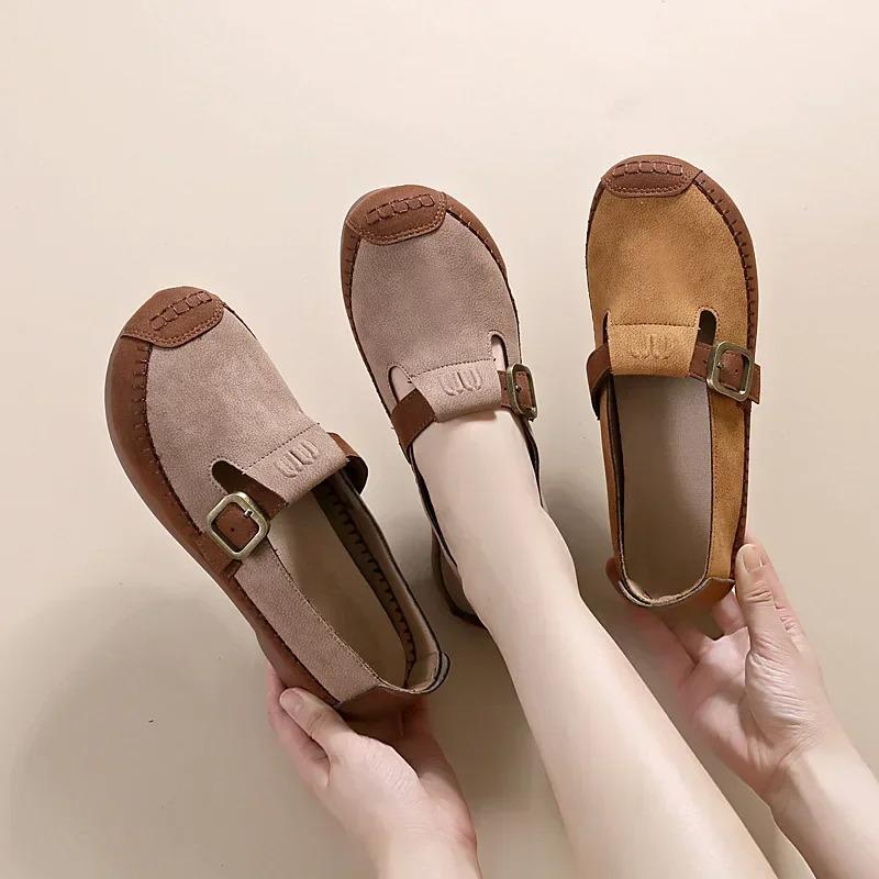 Women Shoes Autumn New Flat Sole Casual Shoes Retro Comfort Belt Buckle Trendy Maillard Anti Slip Shoes Versatile Zapatos Mujer