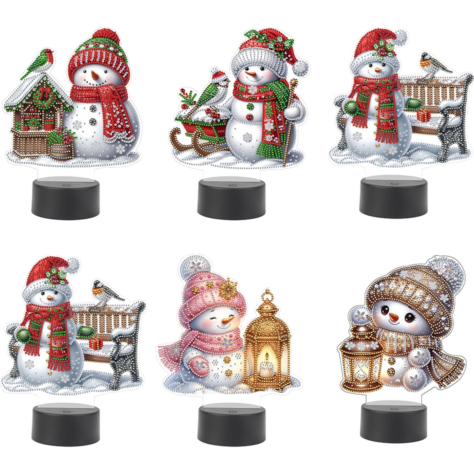 Acrylic Double Sided Xmas Snowman Multifunctional Diamond Night Lamp Diamond Painting Night Light Diamond Art Light Ornaments