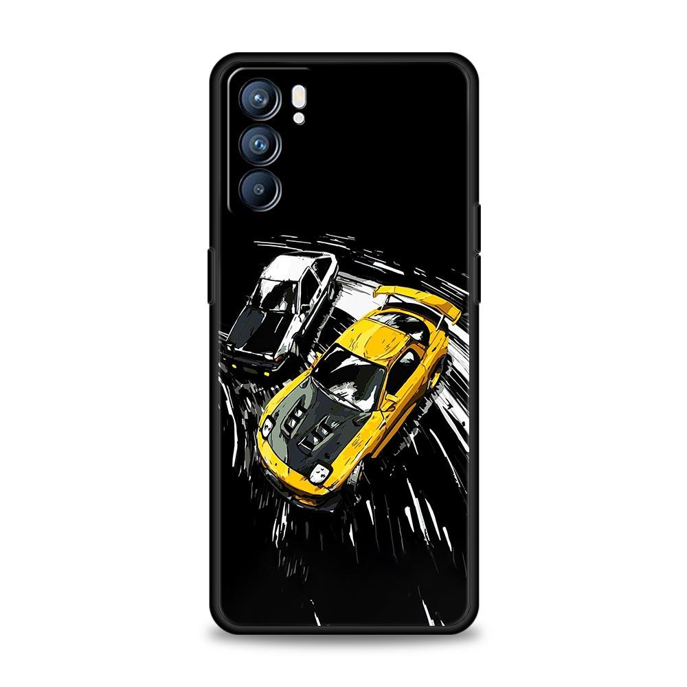 JDM Tokyo Drift Sportwagen Hülle für Oppo Find X6 X5 A54 A53 A52 A9 A15 A95 A17 A16 A76 A74 A57 Reno7 Reno6 Pro Plus 5G Hülle