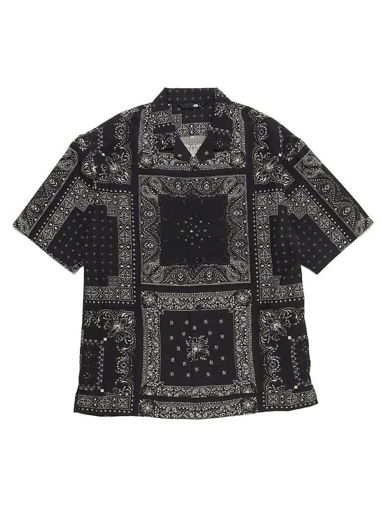 The North Face Short Sleeve Aloha Vented UV New Size M Men's Shirt, Lightweight, Water-Repellent, Anti-Static, Protection, Bandana, Black,