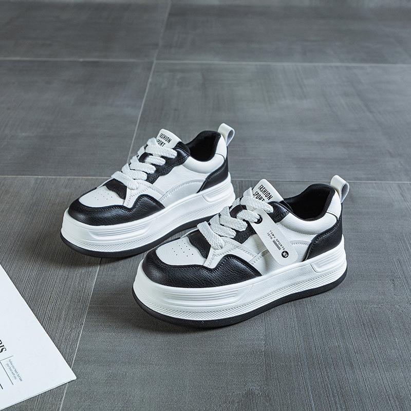 

thick-soled black and white panda shoes women s four-season new leather bread shoes casual little white shoes women s board shoes 35 чёрный