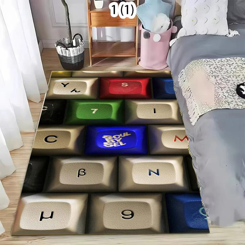 Area Rug Non-Slip 2D Keyboard Keycap Pattern Carpet Colorful Gaming Decor for Bedroom Game Room Office Washable Soft Floormat