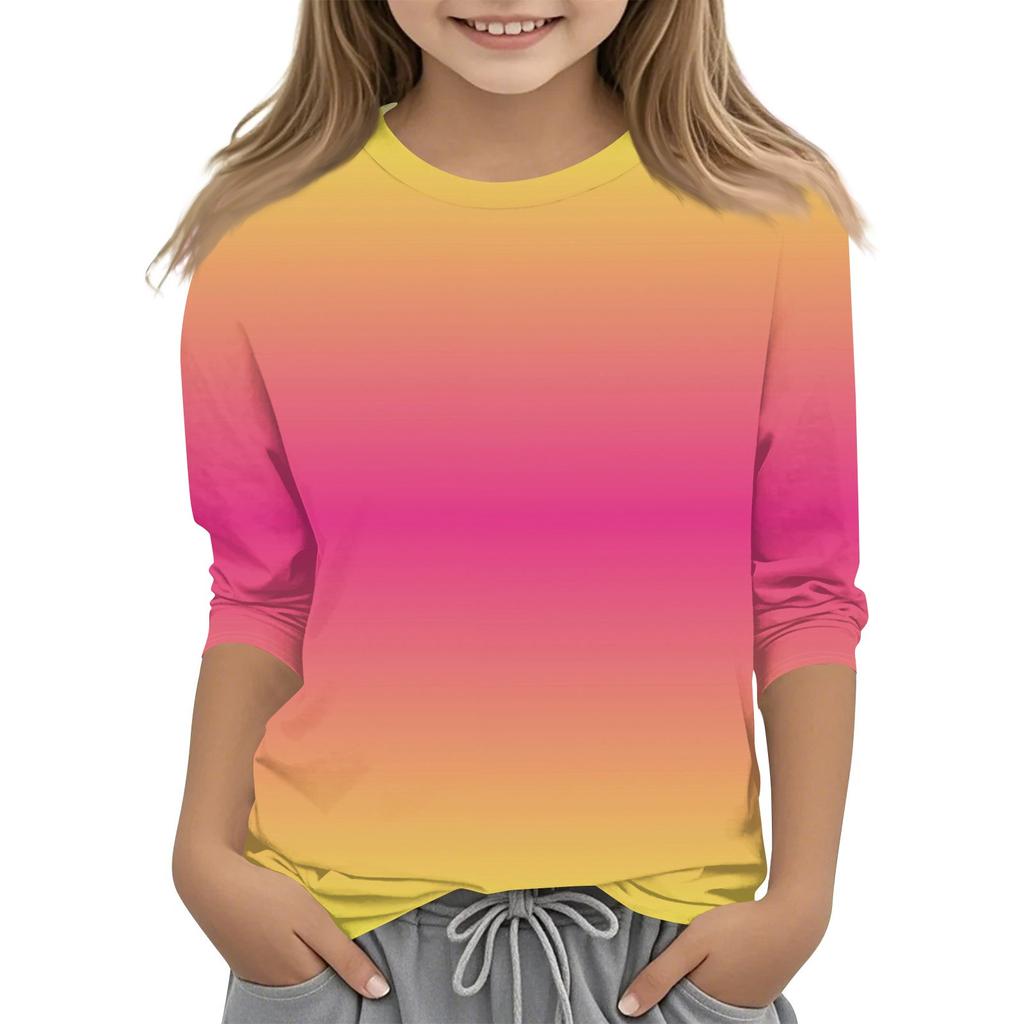 Children's 3/4 Sleeves Printed O-neck Top Everyday Casual T-shirt