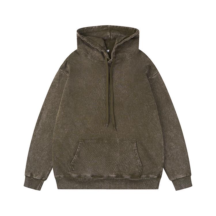Men's Retro Wash-Faded Cotton Hoodie with Embroidered Logo