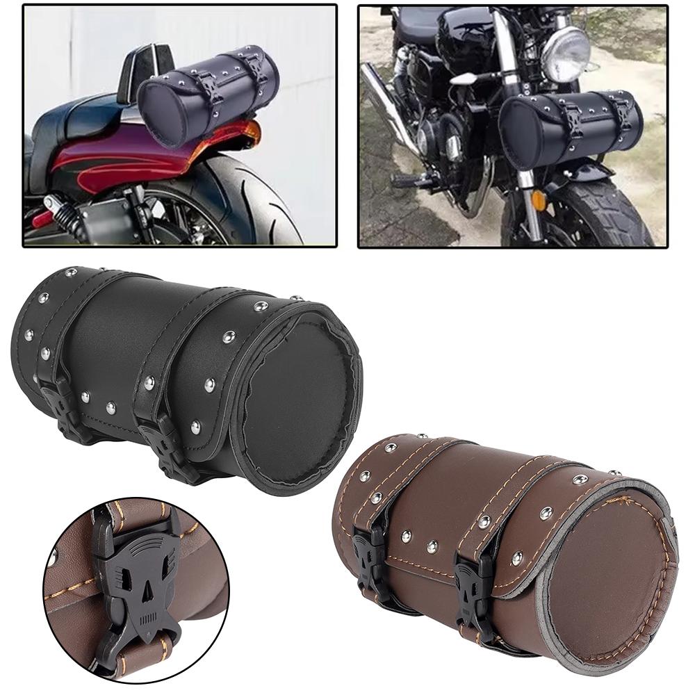 Universal Brown/ Black Motorcycle Tool Bag Front Fork Handlebar Saddlebag Roll Barrel Racing Tail Barrel Storage Accessories