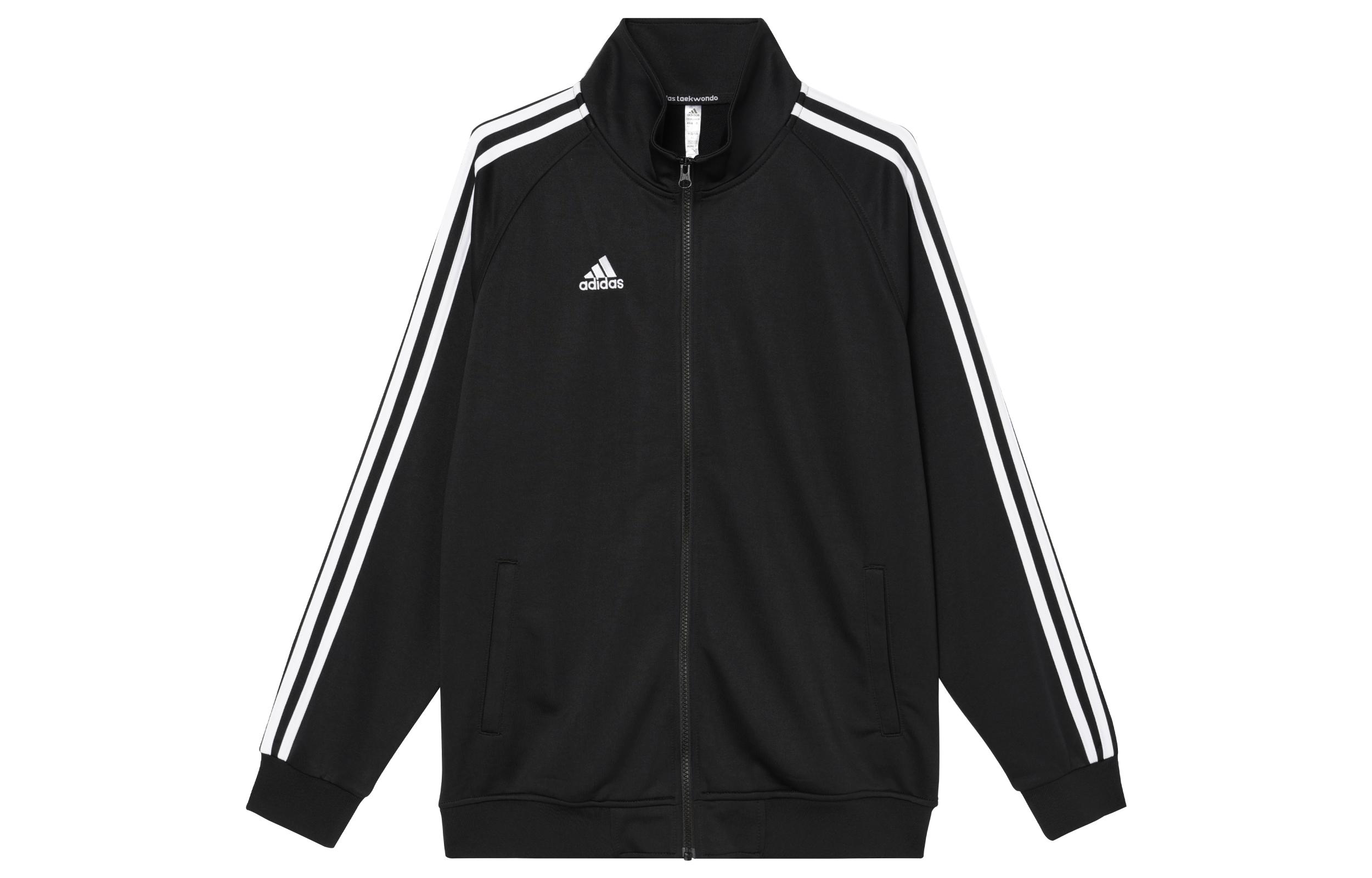 Adidas 3 Stripes Jackets Unisex Black With White Stripes Stand Collar Moderate Workwear TR30JR-BW XXL