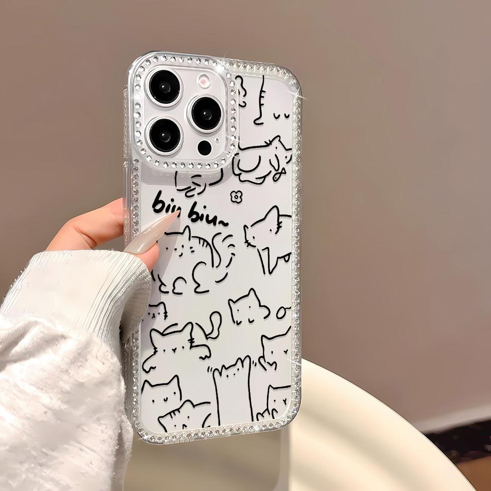 Bracelet Chain Phone Case For iPhone 17 16 15 13 14 for 17Air 17 12 14 16 Pro 17 14 16 Pro Max Sparking Diamond Cute Pattern Hard Cover With Lanyard