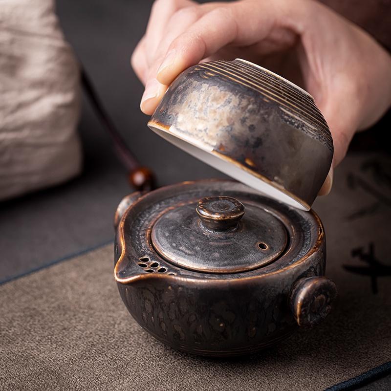 150ml Japanese Kiln-Change Ceramic Quick Tea Cup One Pot Two Cups Tea Set Portable Bag Teapot