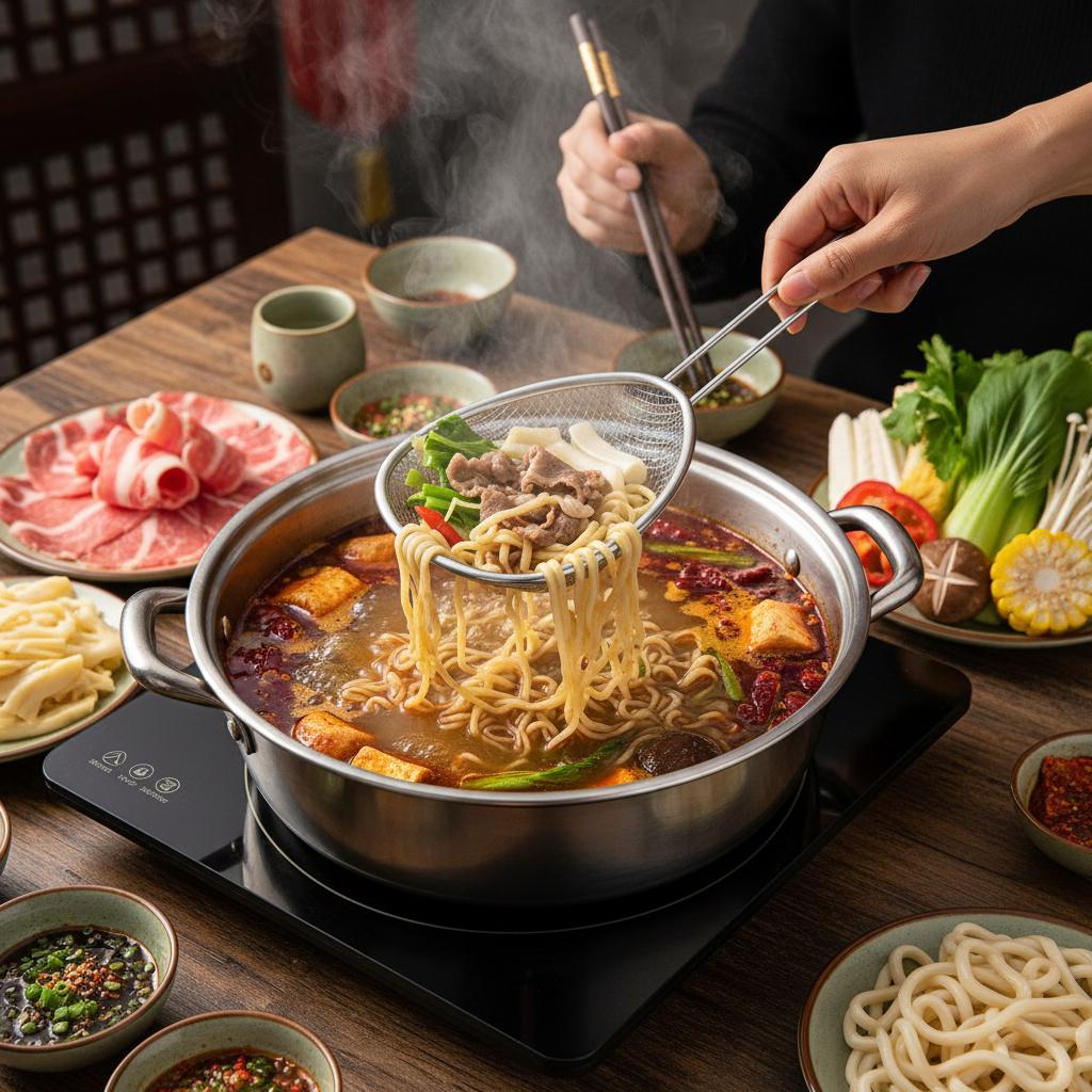 304 Stainless Steel Mesh Strainer Spoon Stainless Steel Strainer Spoon For Hot Pot Noodles Cooking Filter Basket Scoop Tableware