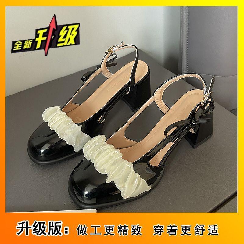 French design sense niche bow single shoes bag head sandals thick heel Mary Jane shoes women's 2025 summer and autumn new