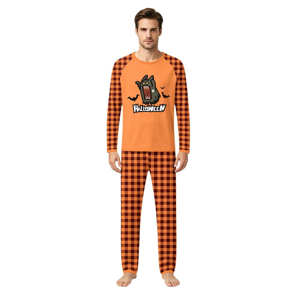 Family Matching Halloween Pajama Set with Patchwork Print - Cozy Loungewear for Parents and Kids