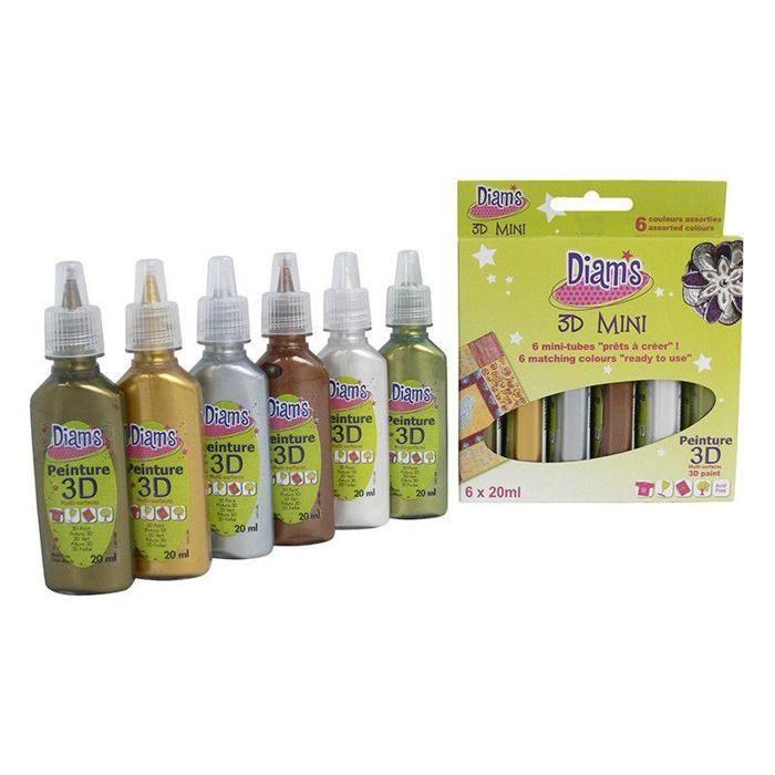 Peinture - DIAM'S - 3D - Kit de 6 mini tubes - Couleurs métalliques - 120 ml