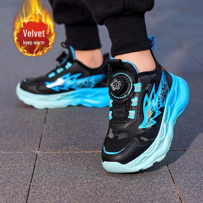 

2025 Autumn Boys Waterproof Leather Sports Shoes with Non-slip Outsole for School Students 38 чорний/синій