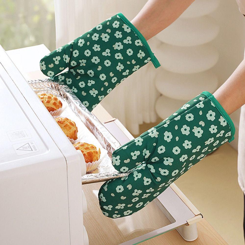 Durable Floral Microwave Gloves Heat Resistance Thickened Oven Mitts Portable Anti-scald Pot Handle Cap Baking Accessories