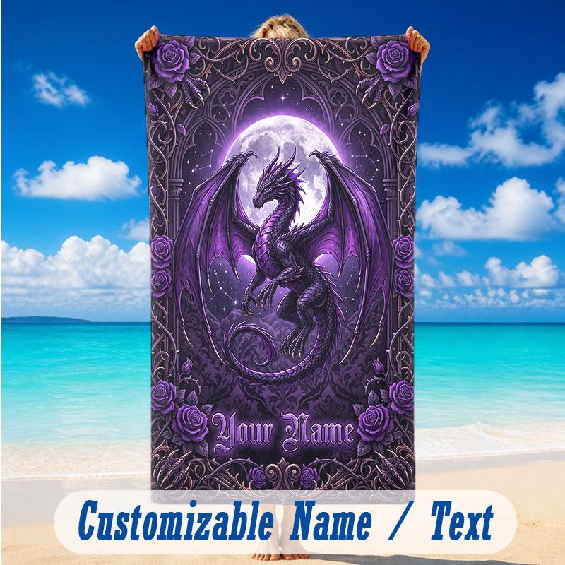Dragon Phoenix Theme Beach Towel Personalized Custom Name & Text Soft Quick Dry Beach Towel for Swimming Travel