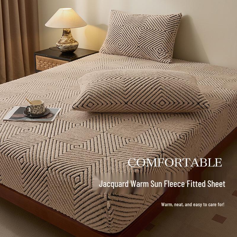 Jacquard Leichter Luxus Warme Sonne Fleece Spannbettlaken - Rutschfester Dicker Tagesdecke Matratzenschoner für Alle Jahreszeiten